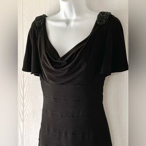 Jackie Jon NY Black Sheath Cocktail Dress Sz 4 NWT Flutter Sleeve Beaded